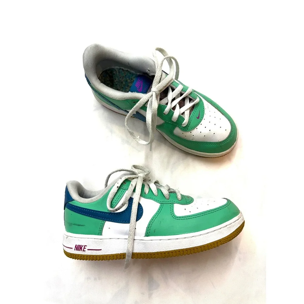 NIKE Girls 2 Green White Purple Air Force 1 LV8 BG White Green Abyss Spring